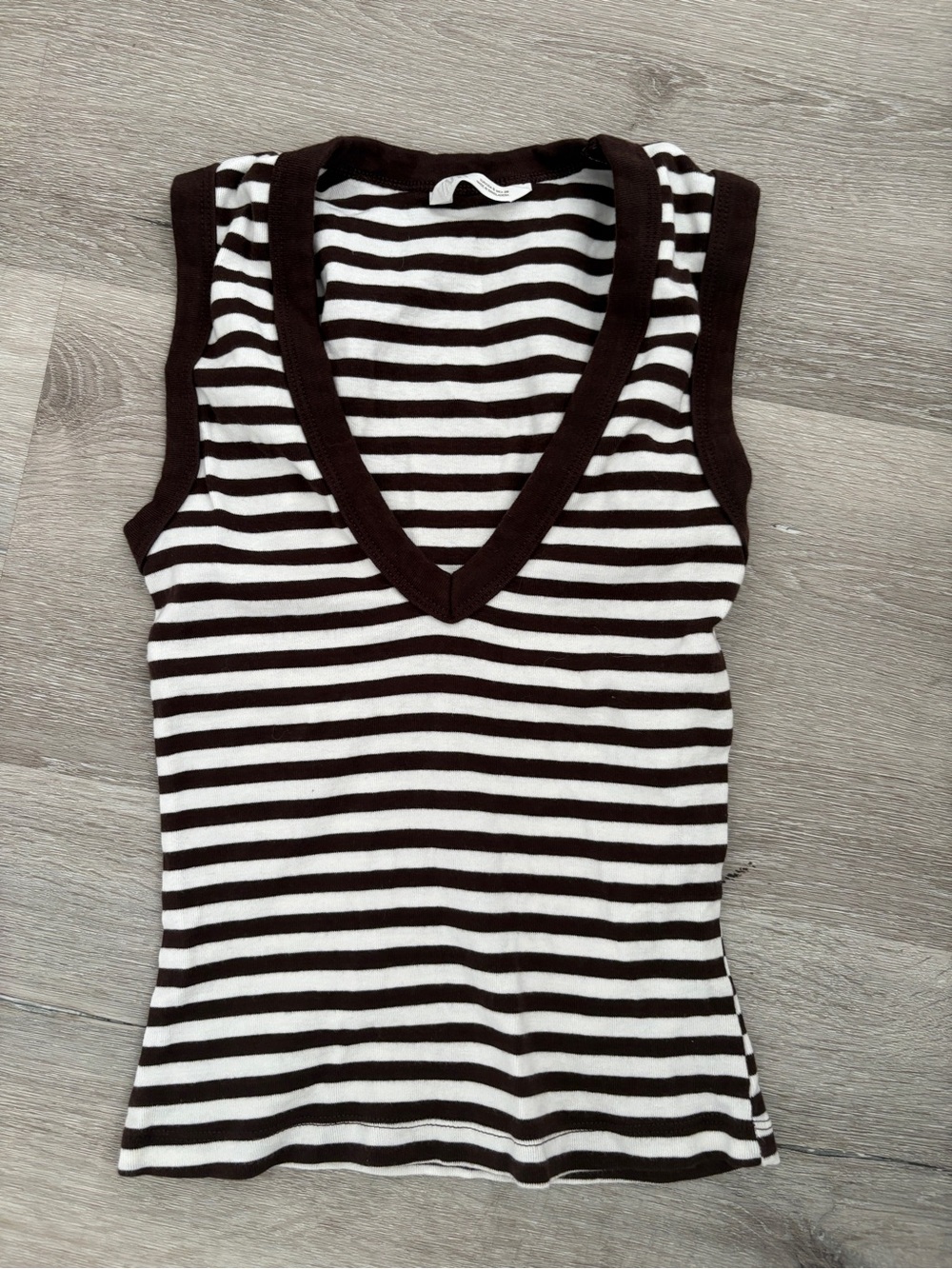 Zara Brown & White Striped V-Neck Tank